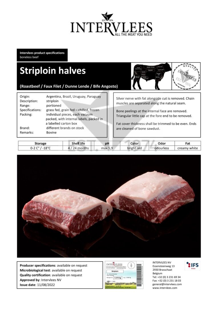 Striploin halves specifications
