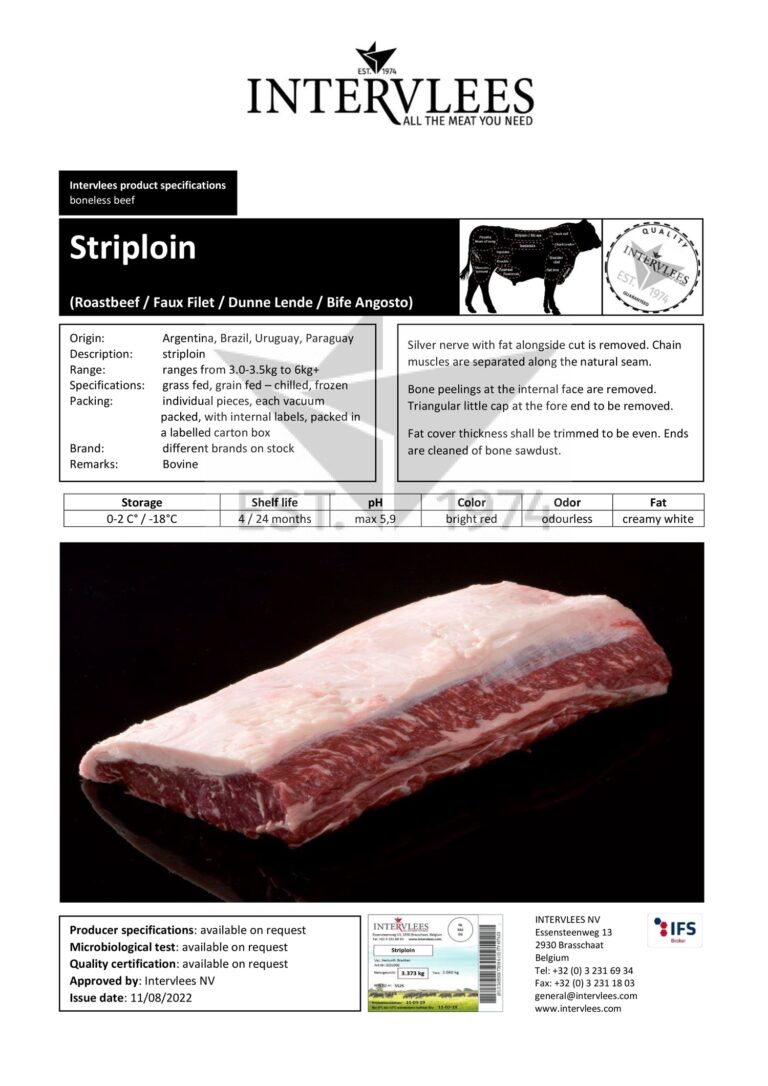 Striploin specifications