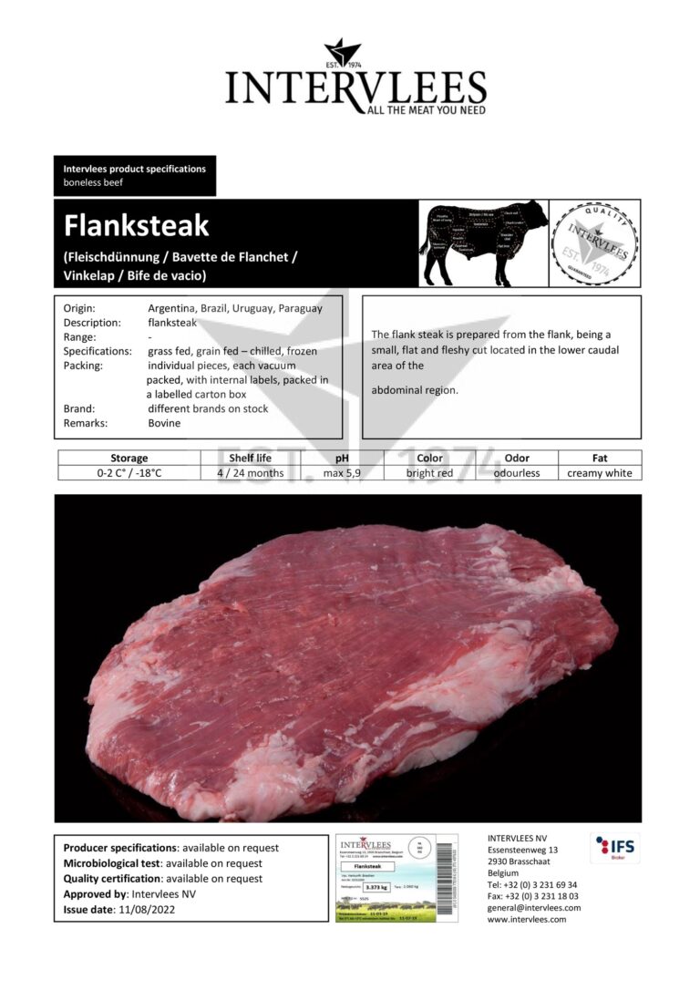 Flanksteak specifications