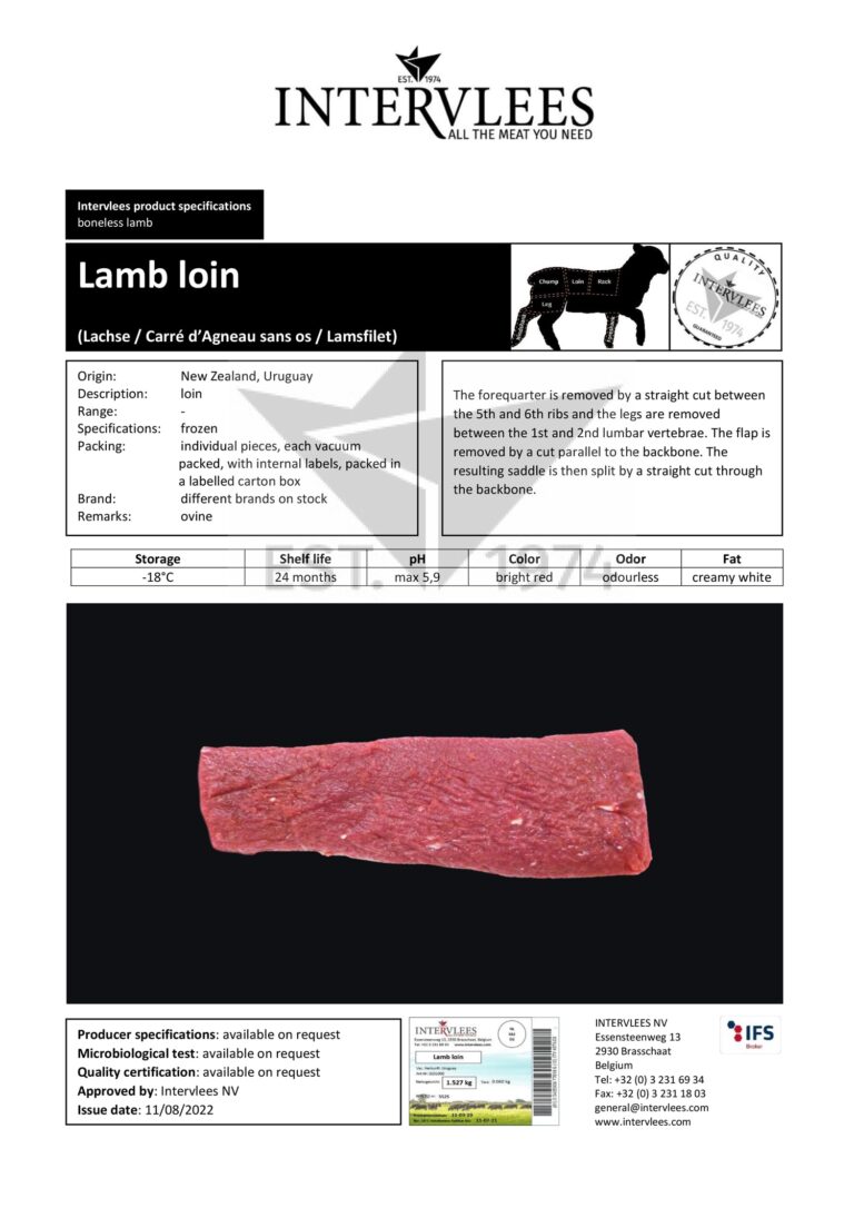 Lamb loin specifications